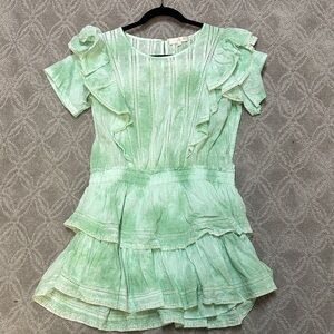 Loveshackfancy Green Ruffled Mini Dress. XL.